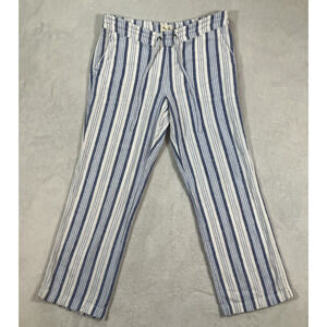 Per Se Women's Linen Blend Straight Leg Striped Pants Size PM Pockets Coastal